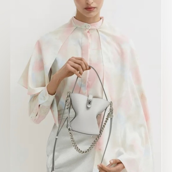 ROKH Scarf Blouse Bleached Blossom Cape Tie Neck - Picture 10 of 15